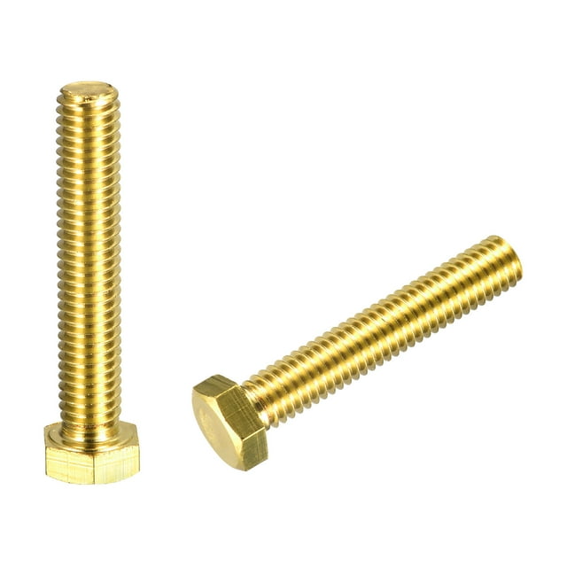 Unique Bargains Brass Hex Bolts, 3/8-16x2-1/4' 2 Pack Fully Thread Grade 4.8 Machine Screws