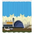 thumbnail image 3 of Airport Shower Curtain, Cityscape Illustration with Airfield Building Planes and Horizontal City View, Fabric Bathroom Set with Hooks, 69W X 75L Inches Long, Multicolor, by Ambesonne, 3 of 3