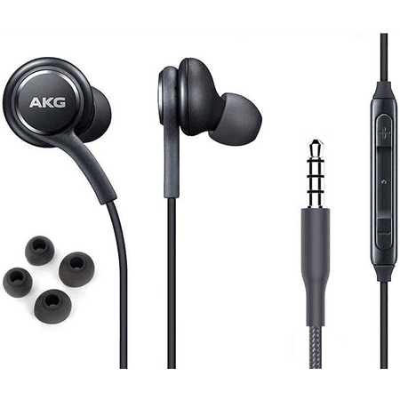 OEM InEar Earbuds Stereo Headphones for Samsung Z3 Plus Cable - Designed by AKG - with Microphone and Volume Buttons (Black)
