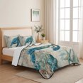 thumbnail image 5 of Queen Quilt Set 90''x96'', Teal Sea Turtle Coastal Lightweight Bedspread Coverlet Set with 2 Pillow Shams, Vintage Summer Beach Nautical Breathable All Season Quilt Bedding for Bedroom/Guest Room, 5 of 9
