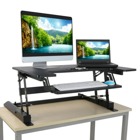Zeny 36'' Height Adjustable Standing Desk Sit to Stand Gas Spring Riser Converter Workstation Dual Monitor, Sit Stand Desk Riser Stand Up Office Desk,Included Keyboard (Best Monitor For Office Work)