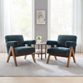 thumbnail image 2 of Armchair Accent Chair, Set of 2, Azure Navy Blue, Fabric, Wood, Living Kitchen Cafe Bistro Hospitality Restaurant, Modern Contemporary HB36214, 2 of 9