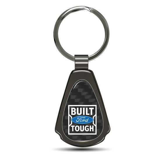 Ford Built-Ford-Tough Real Black Carbon Fiber Gunmetal Black Metal Teardrop Key Chain