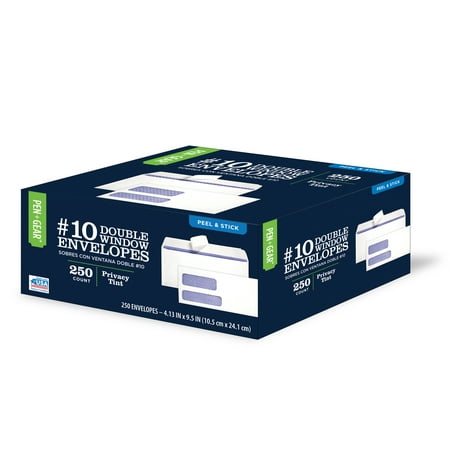 Pen+Gear Double Window Security Tint Envelope with Self Seal Closure, 4-1/8 x 9-1/2, 250/Box (60739)