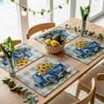 thumbnail image 5 of Blue Truck Yellow Sunflower Placemats for Dinning Table Set of 6, Teal Plaid Vintage Summer Burlap Kitchen Place Mats Waterproof Cloth Table Mats, Indoor Outdoor Placemats Easy Clean Dinner Decor, 5 of 8
