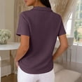 thumbnail image 4 of Women’s Fashion Solid Waffle Knit Short Sleeve Top with Vintage Lapel Collar for Spring and Summer Daily Wear Dark Purple L, 4 of 4