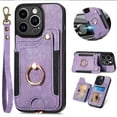 thumbnail image 1 of Jiahe Cover for iPhone 11 Pro, Luxury Wallet Case with Credit Card Slots，Flip Leather with Wrist Strap Shockproof Magnetic Ring Holder Stand with FEID Blocking Protective Case Cover, purple, 1 of 10