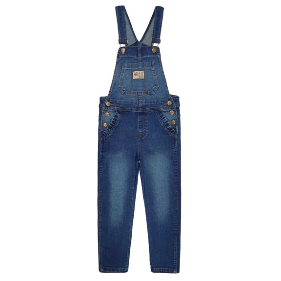 KIDSCOOL SPACE Big Girls Jeans Overalls,3 Buttons Elastic Band Inside Stretchy Soft Denim Jumpsuit,Blue,9-10 Years