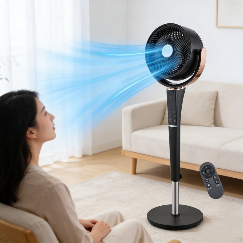Simenmax Quiet Pedestal Fan, Motor Air Circulator with LED Light, 15 Speeds & 5 Modes, Standing Fan with Remote for Bedroom/Office,Black