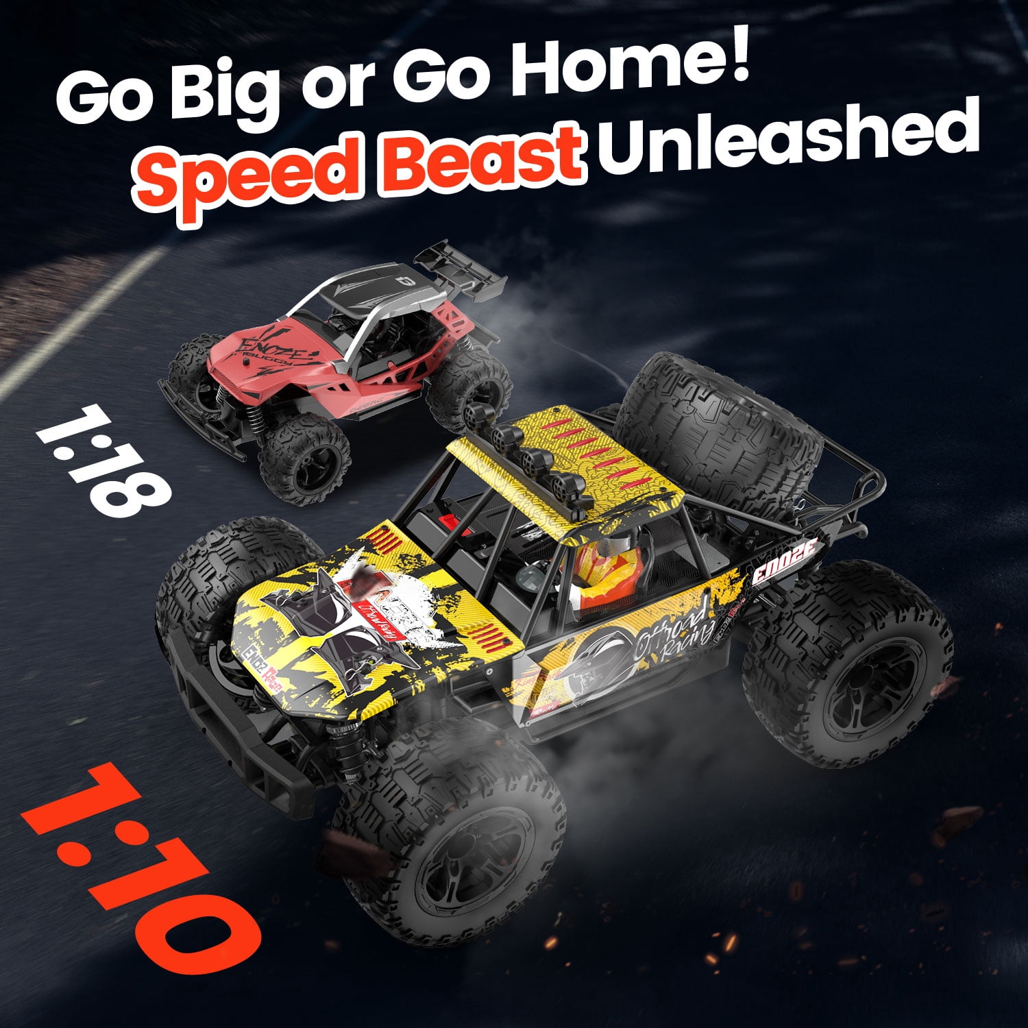 JoyStone 1:10 Large RC Car 35+MPH Hobby Grade Fast RC Truck with Lights, 4WD All Terrain off Road Monster Truck Electric Vehicle with 2 Batteries for Adults Boys, Yellow