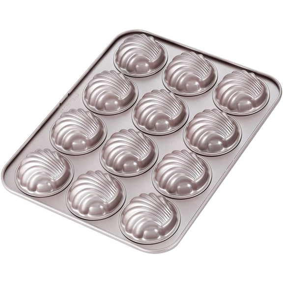 CHEFMADE Madeleine Mold Cake Pan, 12-Cavity Non-Stick Spherical Shell Madeline Bakeware for Oven Baking (Champagne Gold)