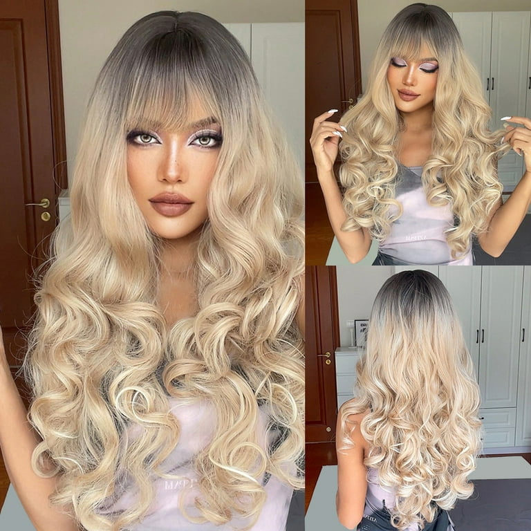 26 Inch White Blonde Long Wavy Long Curly Hair Fashion Beautiful For  Everyday Party Ladies Wig Hair Bundles Lace Frontal Lace Front Closure  Frontal Closure Highlight Cap Lace Closure 