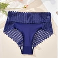 thumbnail image 4 of Womens High Waisted Lace Panties, Cotton Tummy Control Briefs, Seamless Hipster Underwear with Scalloped Trim, Breathable Soft Stretch, Blue,Size S, 4 of 4