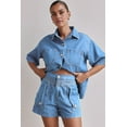 thumbnail image 5 of Womens 2 Piece Outfits Short Sleeve Button Down Crop Blue Jean Shirts High Waist Denim Shorts Sets Light Blue XL, 5 of 7