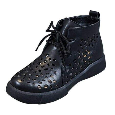 

NECHOLOGY Sock Boots for Women with Heel Fashion Women Solid Color Hollow Comfortable Flat Lace Up S Boots for Women Black 8