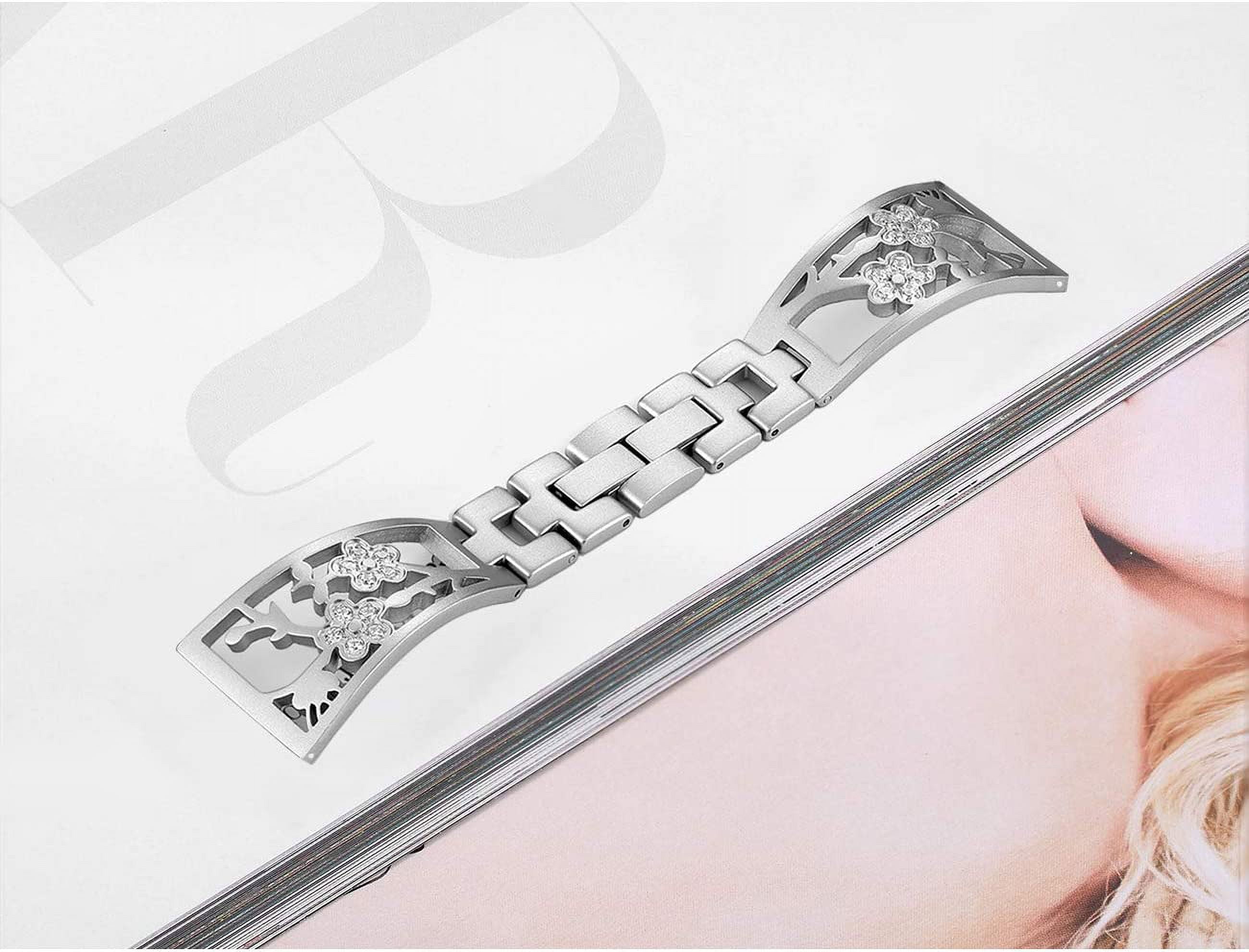 REQO Stainless Steel Bands Compatible with Fitbit Versa 2/Versa Lite/Versa for Women, Luxurious Bling Bracelet with Rhinestone Metal Wristbands