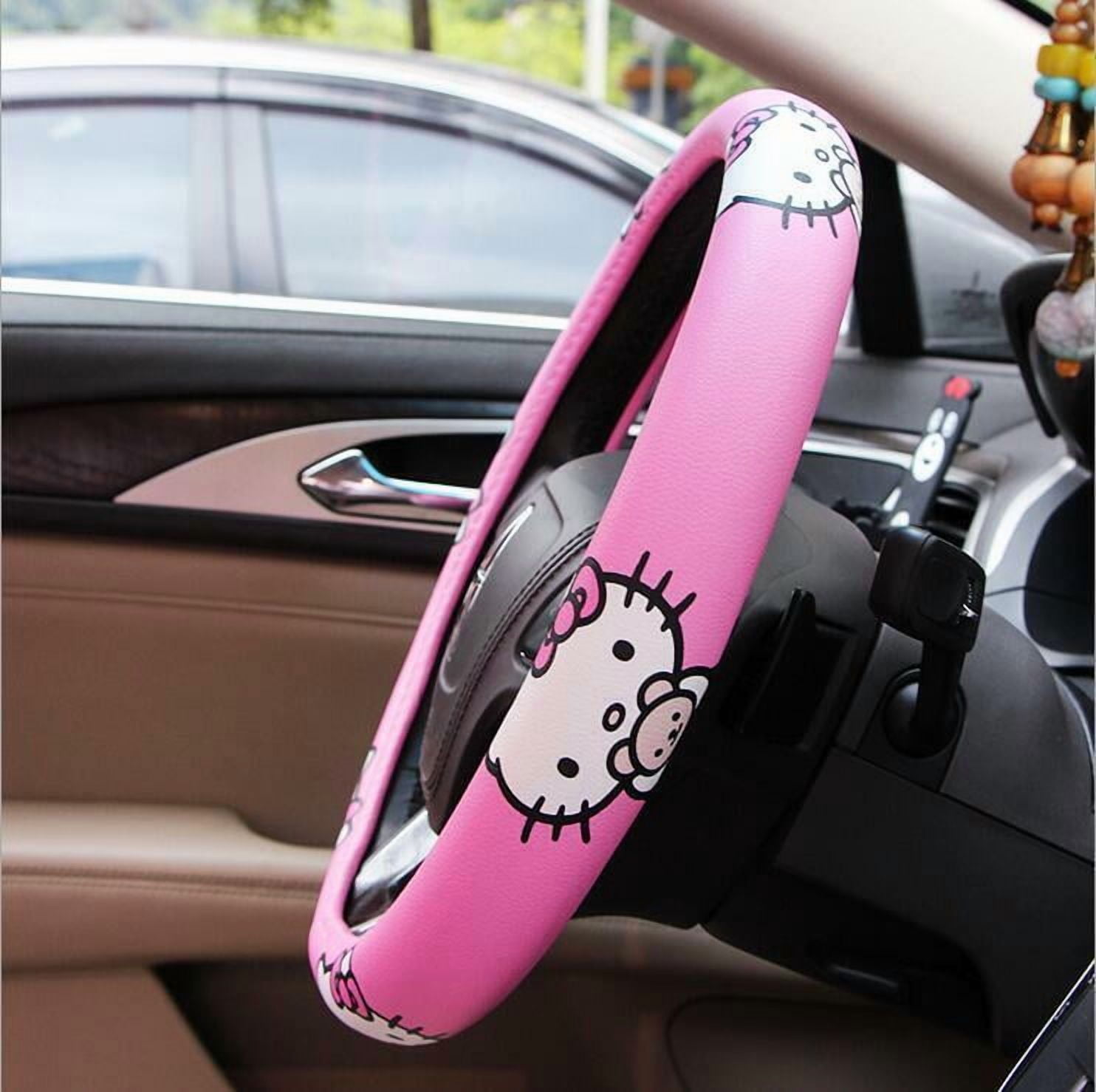 Cute Girl Ladies Pink Cartoon Hello Kitty Auto Car Steering Wheel Cover Universal 15in/38cm