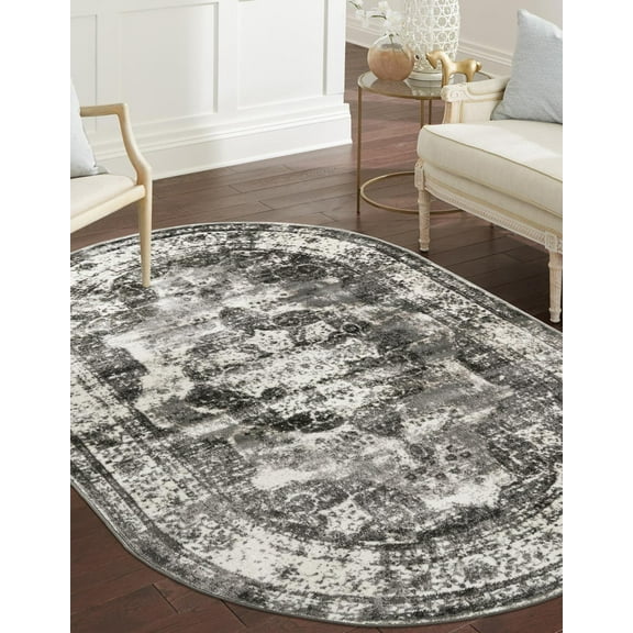 Rugs.com Monte Carlo Collection Rug – 3' x 5' Oval Gray Medium Rug Perfect For Living Rooms, Large Dining Rooms, Open Floorplans