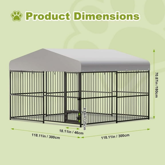 Senfot 10x10x6 FT Outdoor Dog Kennel, Large Dog Enclosure with Waterproof UV-Resistant Cover, Secure Lock, Easy Assembly, for Large & Medium Dogs, Outdoor Pet Shelter