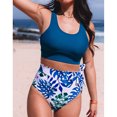 thumbnail image 3 of Traje de baño de dos piezas con estampado floral de cintura alta para mujer, 3 of 5