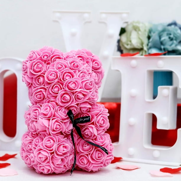 Oso de rosa, oso de peluche, oso de flor artificial, el mejor regalo para el día de San Valentín $ Oso de flor de rosa Oso de flor de burbuja $ Juguete de oso de abrazo de flor inmortal de simulación