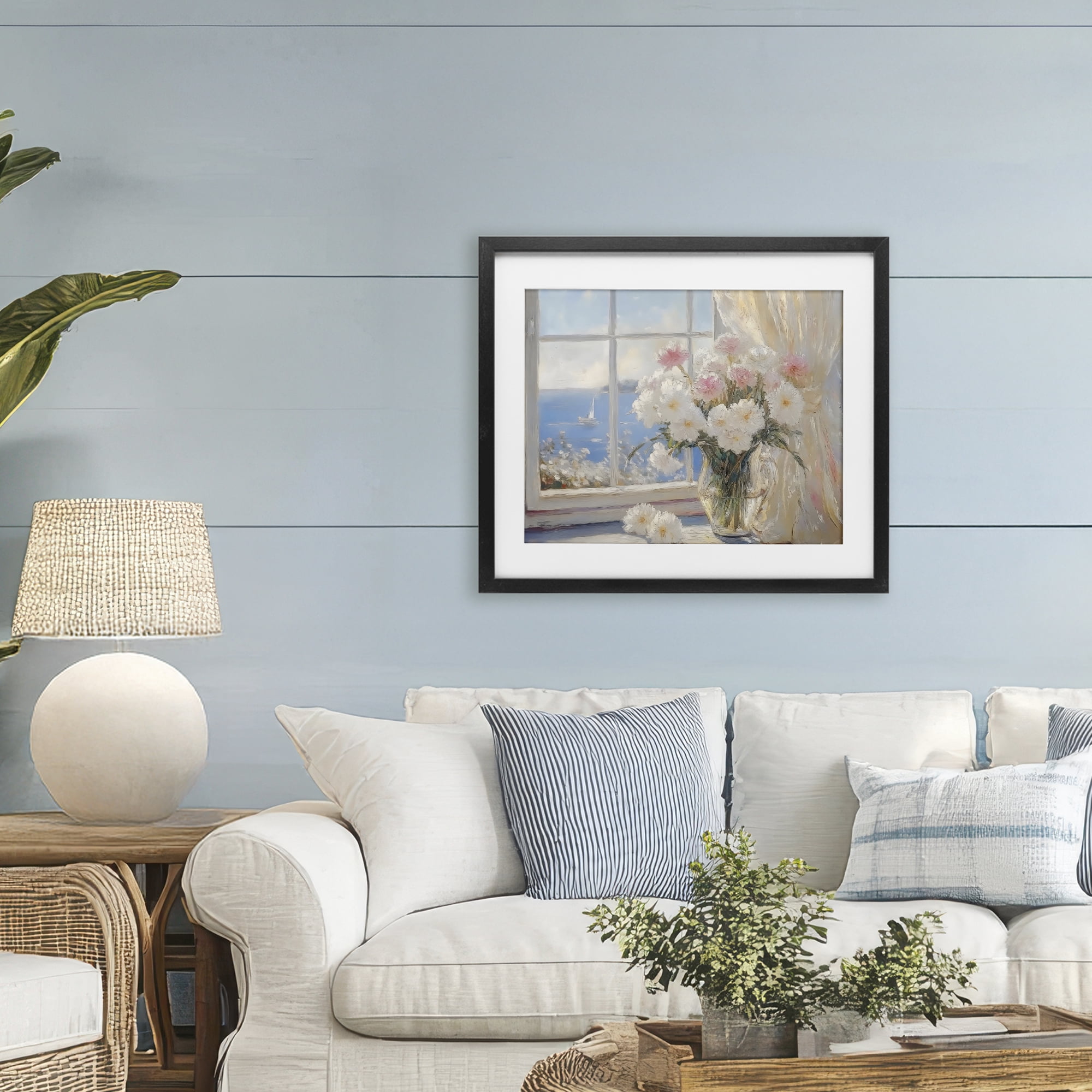 Stupell Industries Coastal View Floral Window Bouquet Black Framed Print Under Glass, design by LSR Design Studio