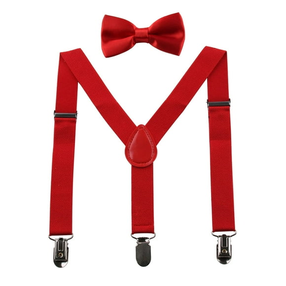 GUCHOL Red Suspenders Bow Tie for Boys and Girls Adjustable Elastic Classic Accessory Sets Age 1 to 13 Year (Red, 26 INCH (1 - 5 Year)