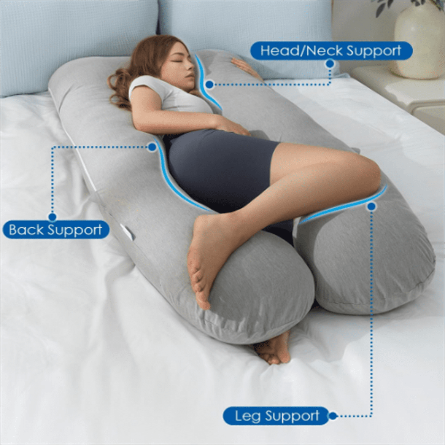 Pregnancy Pillows, Cooling Maternity Pillow for Sleeping, 55in U Shaped Body Pillow for Pregnant Support, with Removable Silky Cover, Gray