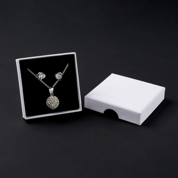 4Pcs Cardboard Jewelry Set Boxes White Paper Gift Packing Box Square 2.75x2.75 x0.65 Inch Jewellery Display Boxes Gift Case with Sponge Inside Necklace Earring Box