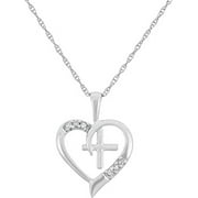 MyDiamondBox 0.04 Carat TW (cttw) 10K Diamond Necklace with Heart Shaped Diamond Cross Pendant, White Gold Necklace for Women