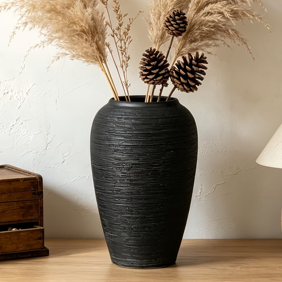 Rustic Black Antique Terracotta Vase,10.23 Inch Ceramic Flower Vase for Home Decor, Living Room and Entryway