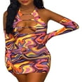 thumbnail image 1 of PENGXIANG Women Halter Dress  Solid Color/Printing Hollow-Out Sleeveless Backless Mini Bodycon Dress, 1 of 6