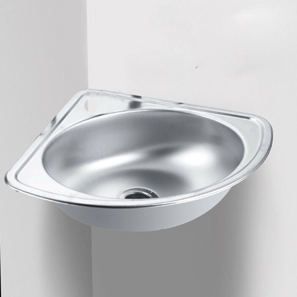 Stainless Steel Hand Wash Sink RV Triangle Wash Basin Mini Sink Bathroom Kitchen Corner Sink Wall Mounted Bathroom Sink Mini Triangle Washbasin For Corner Vanity Single Bowl