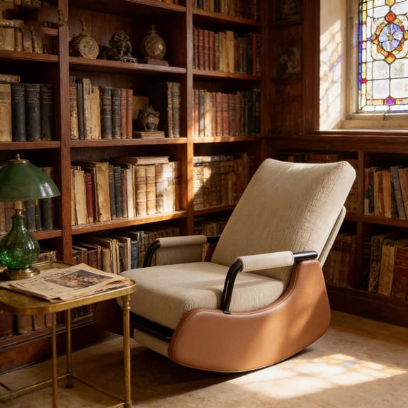 Rocking Chair with Retractable Footrest, Breathable Fabric Single Chair with Hidden Extendable Footrest for Home Relaxation