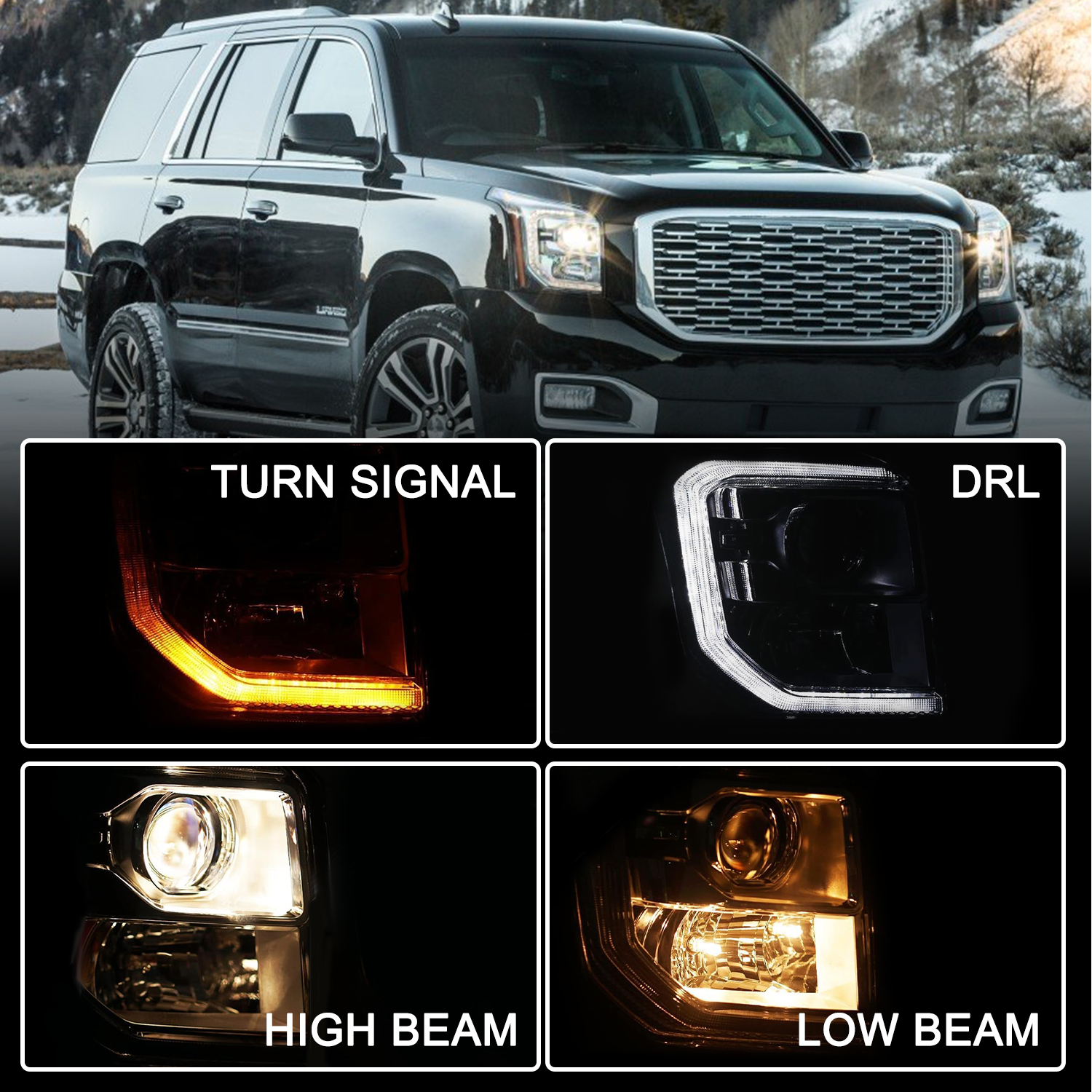 For 2015-2020 GMC Yukon Halogen LED DRL Headlight Headlamp Passenger Side 15-20
