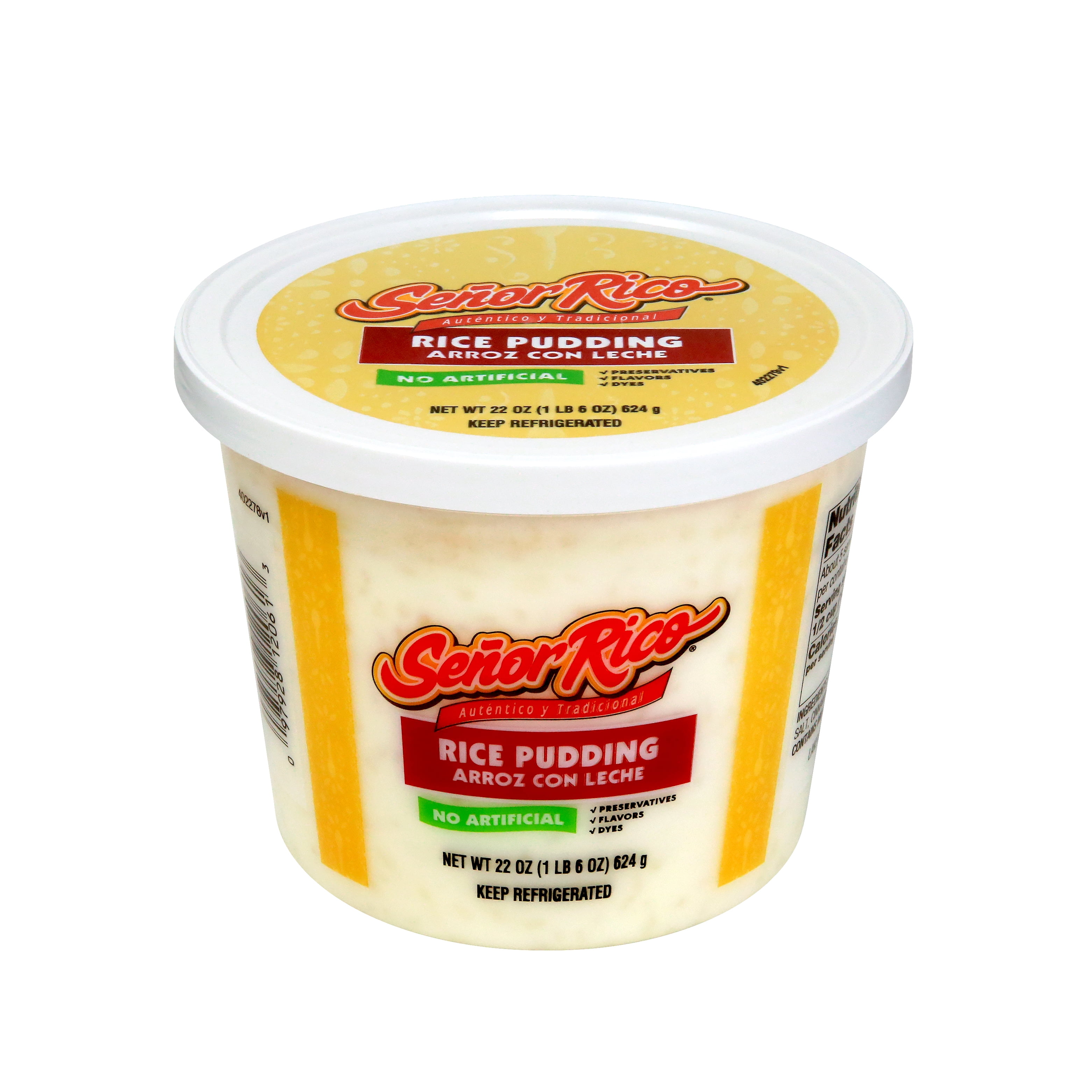 Senor Rico Rice Pudding, 22 oz Plastic Tub, Refrigerated, 1/2 Cup Serving, Gluten-Free