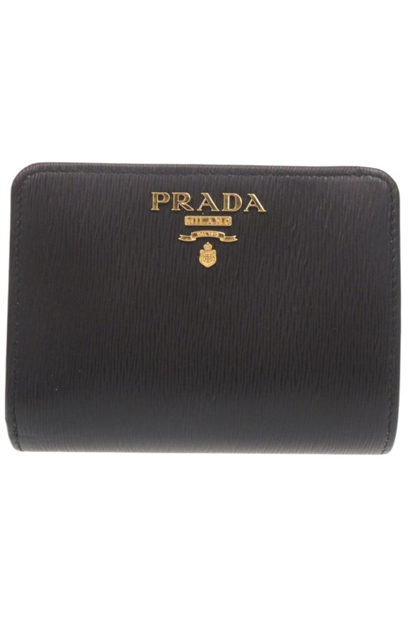 Pre-Owned Prada Logo Vitello Move Leather Black Bi-fold Wallet 0198PRADA