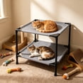 thumbnail image 2 of huayou Light Gray Plain Double Layer Elevated Pet Cot, Quick Dry Removable Washable Mesh Fabric, Decoration, for Small Pet Balcony Rest Zone, 19.69x19.69x17.71 inch, Light Gray, 2 of 6