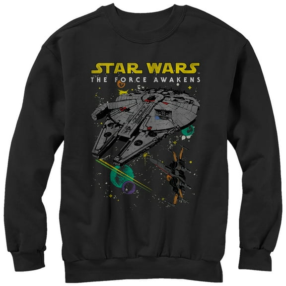 Men's Star Wars The Force Awakens Millennium Falcon and X-Wing Sweatshirt Black X Large
