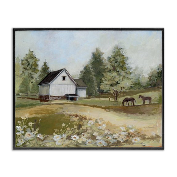 Stupell Industries Traditional Barn Field Landscape Black Framed Giclee Art, 14 x 11, by Susan Winget