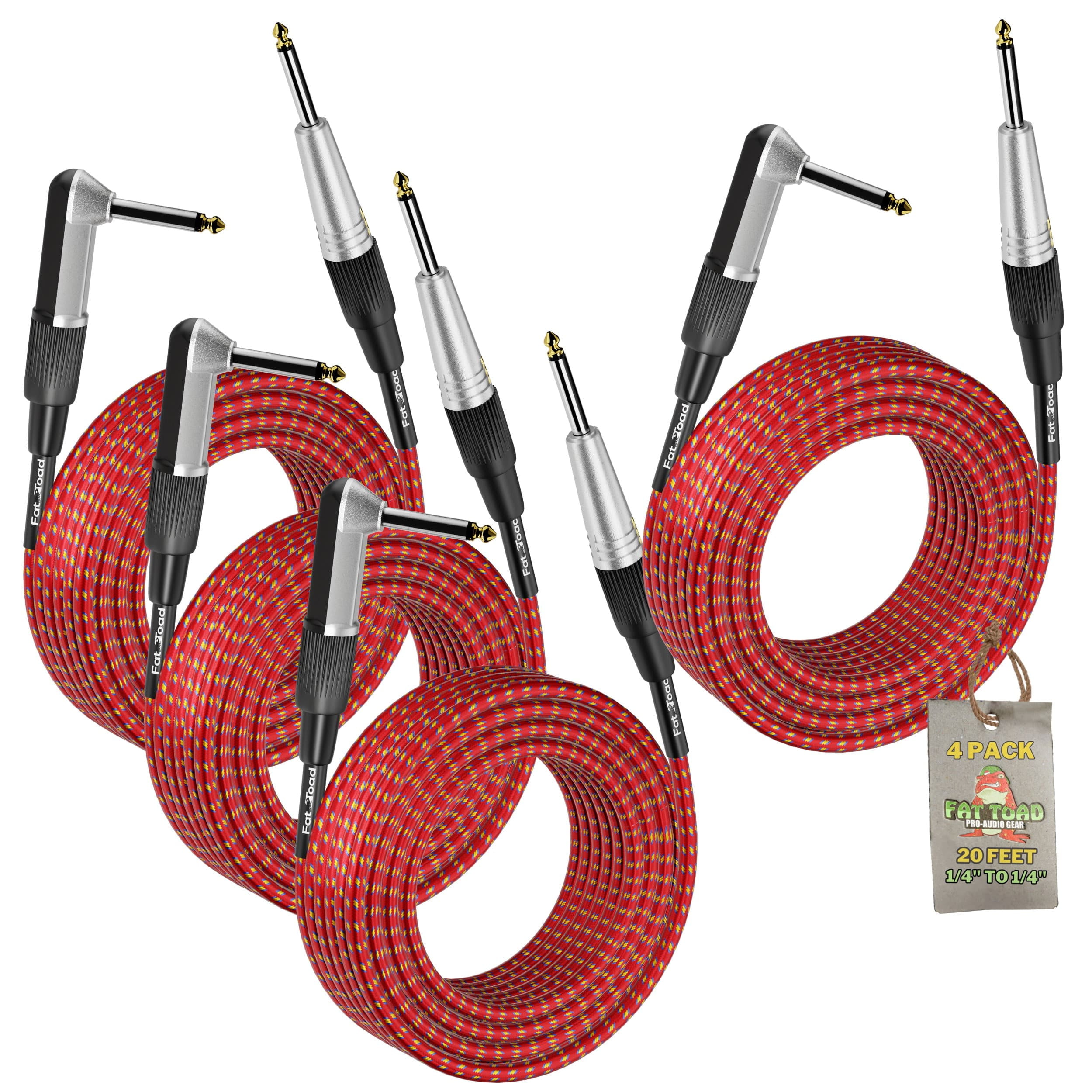 Guitar Cable Right Angle 20FT Tweed Cloth Woven Braided Cord 1/4 Instrument Wire