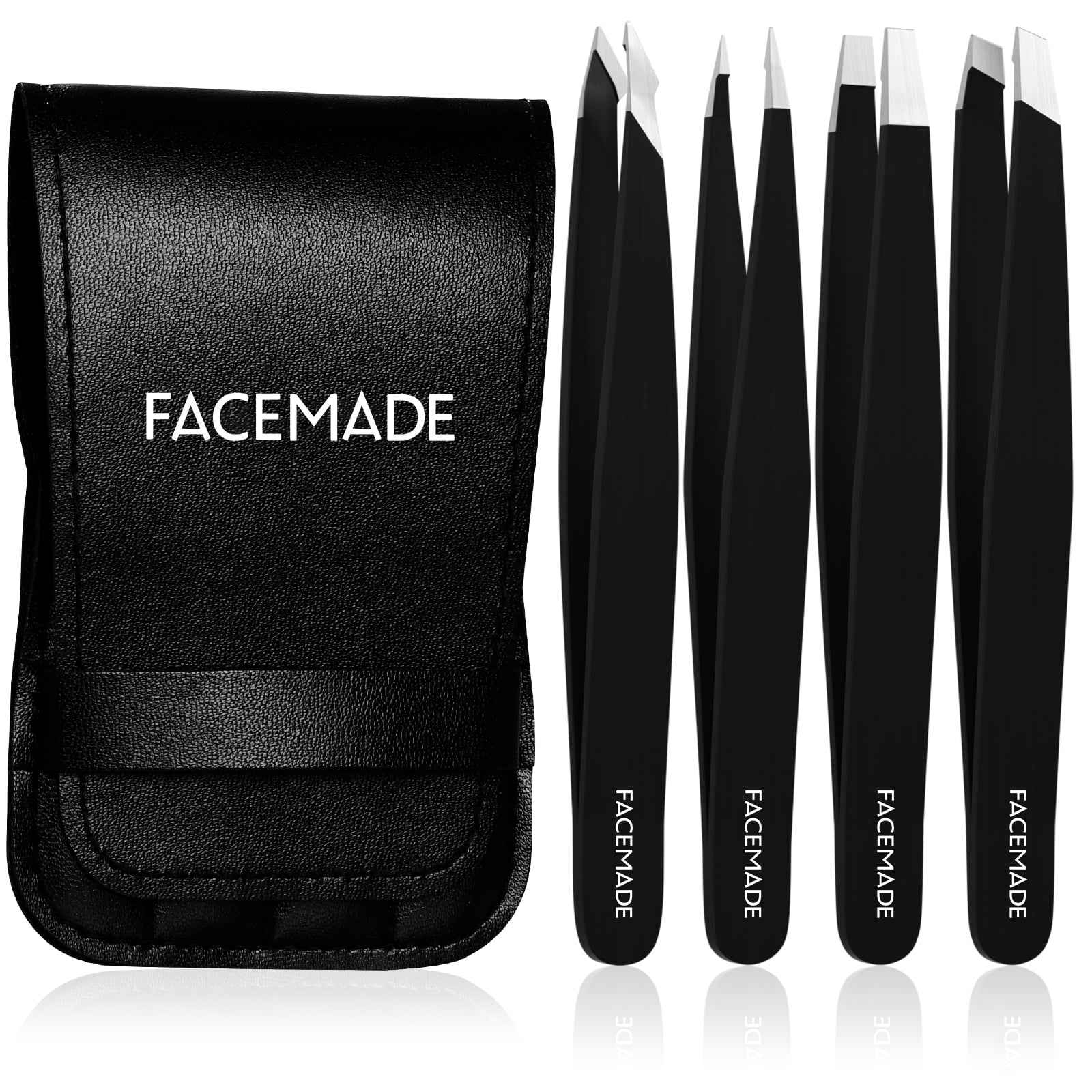 FACEMADE 4 Pcs Tweezers Set Professional Stainless Steel Tweezers for