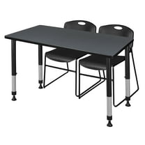 Kee 48" x 24" Adjustable Classroom Table - Grey & 2 Zeng Stack Chairs- Black