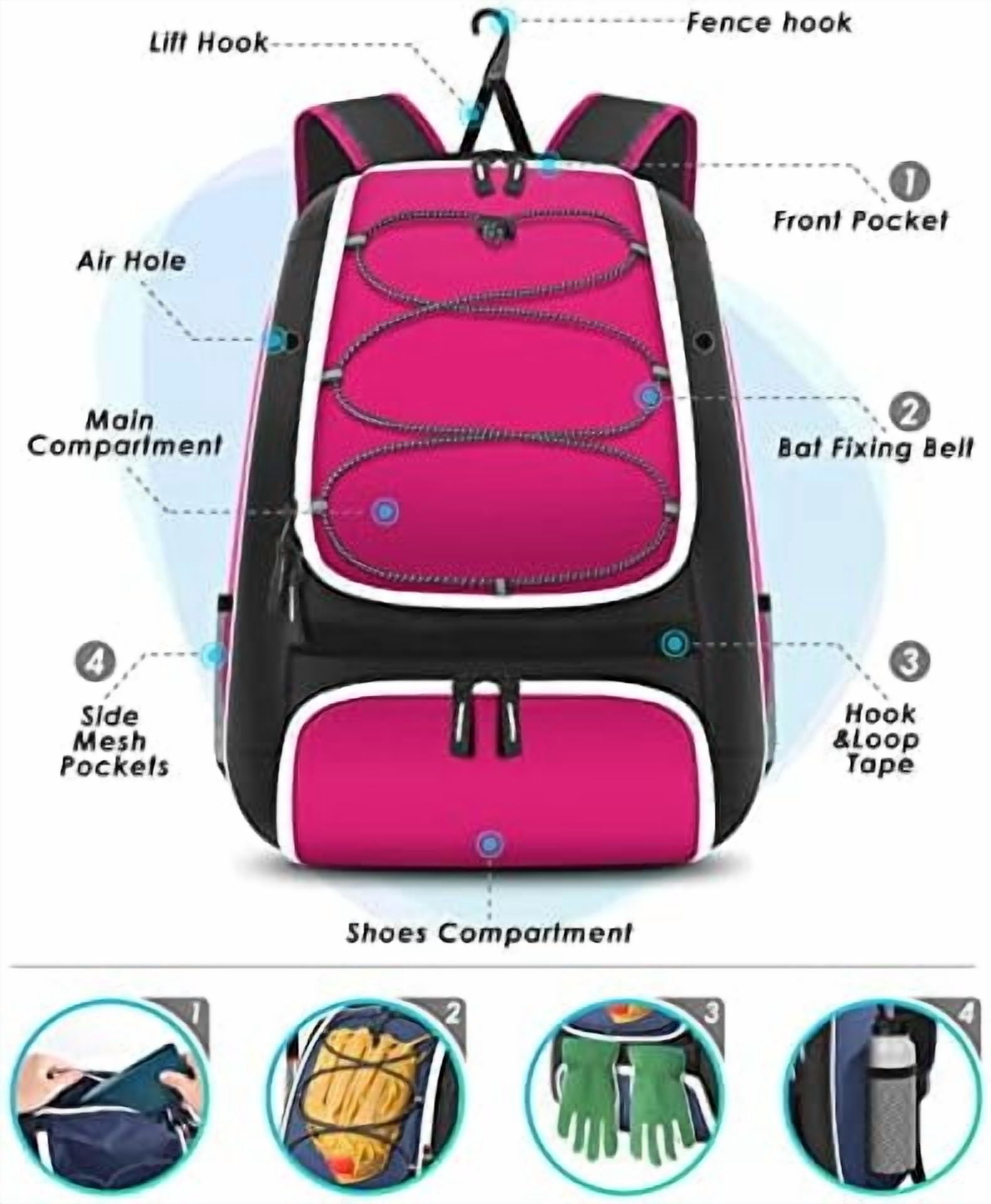 GOLRISEN Baseball Bag, Softball Bag for Baseballgear & T-Ball Bat, Baseball Backpack with Shoes Compartment for Men/Women