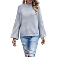 thumbnail image 3 of Womens Turtle-Neck Oversized Sweaters Casual Long Sleeve Pullover Loose Chunky Knit Jumper Gray XL, 3 of 9