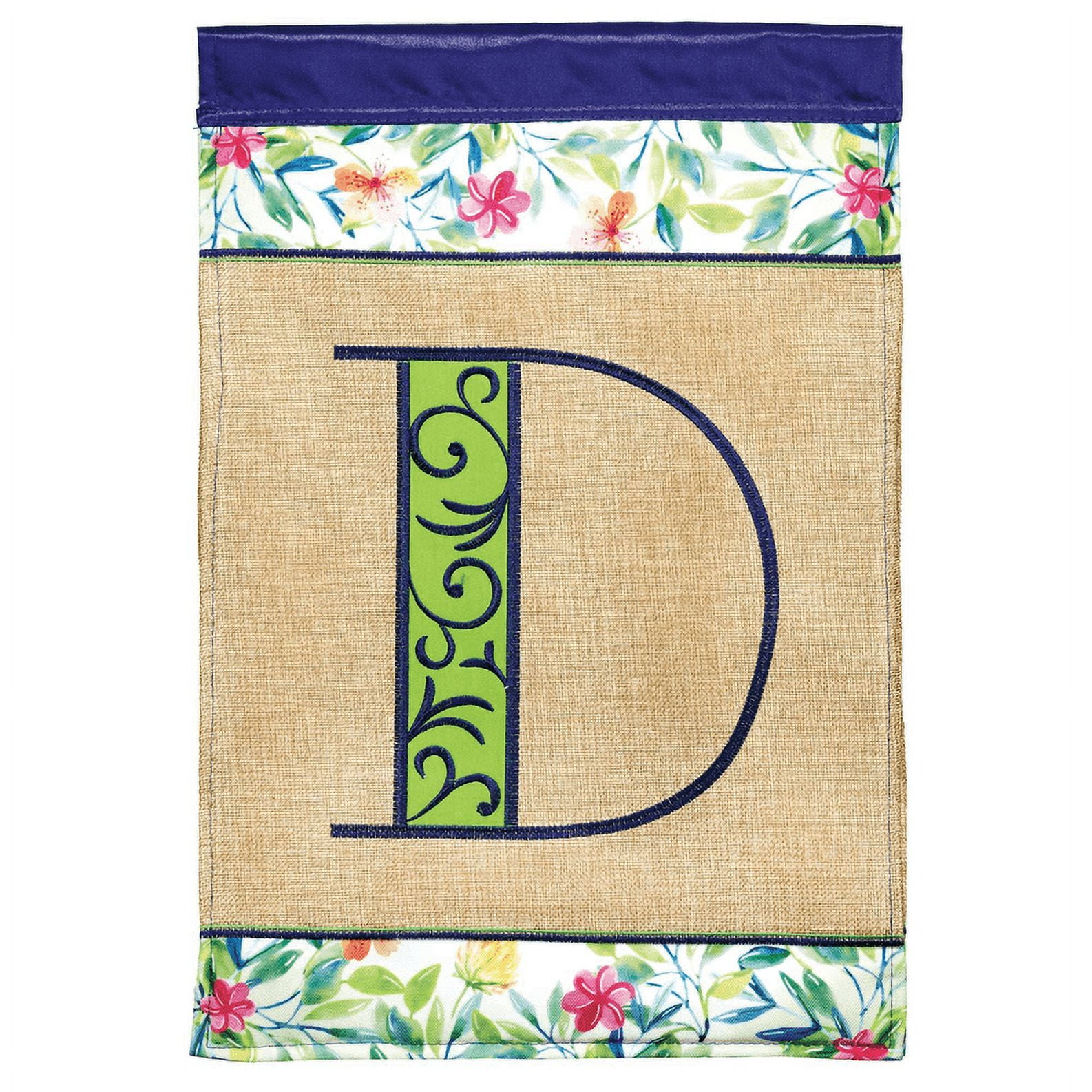 Magnolia Gardens M030076 13 x 18 in. Double Applique Monogram D Spring Burlap & Print Garden Flag