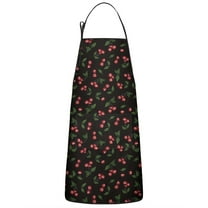 Black Christmas Cherry Pattern Apron-Garden Aprons for Women with Pockets-Cotton Linen Waterproof Kitchen Cooking Gardening Aprons Adjustable for Kitchen,Cooking,BBQ and Salon 33"x27"