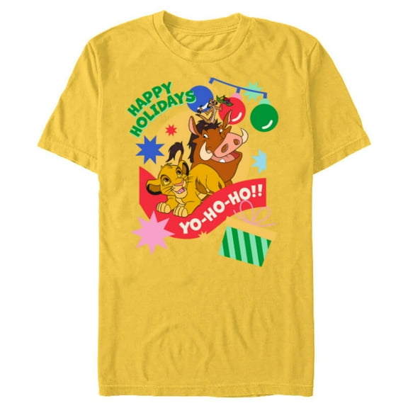 Disney The Lion King Simba Timon Pumbaa Happy Holidays - Short Sleeve Blended T-Shirt for Adults - Customized-Yellow