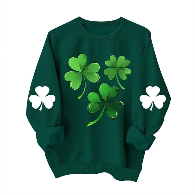 Camisetas de Cuello Redondo para Mujeres Camisetas de Manga Larga de Moda Impresa de San Patricio Camisetas de Invierno para Mujeres Camisetas de Poliéster Casual
