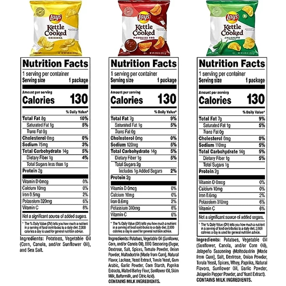 Lay's Kettle Cooked Potato Chips Variety Pack, 1oz Bags, 40 Count